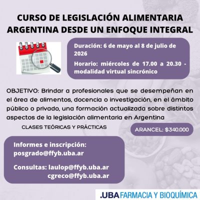 Curso de Legislación Alimentaria Argentina desde un enfoque integral
