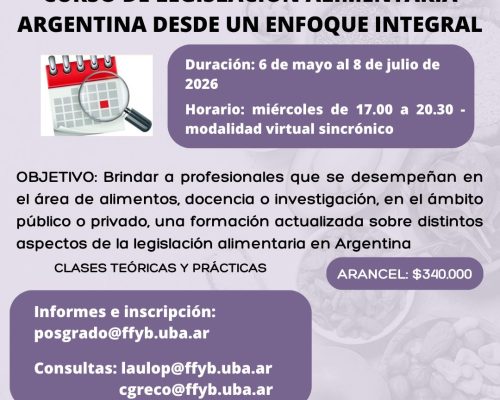 Curso de Legislación Alimentaria Argentina desde un enfoque integral