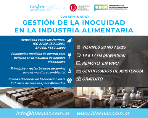 12vo. Seminario Gestión de la Inocuidad en la Industria Alimentaria